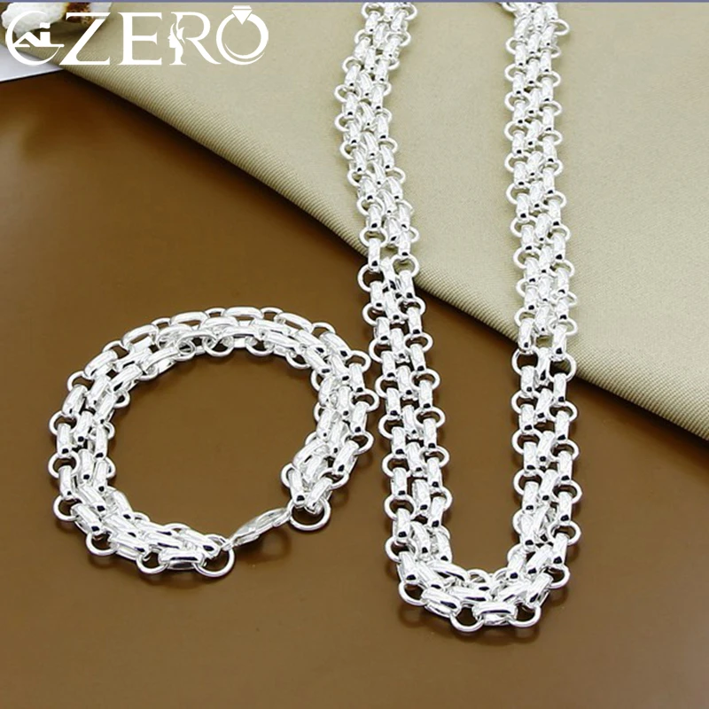 Silver Jewelry Set 925 Sterling Silver Interlock Chain Necklace Bracelet Set For Women Man Wedding Engagement Party