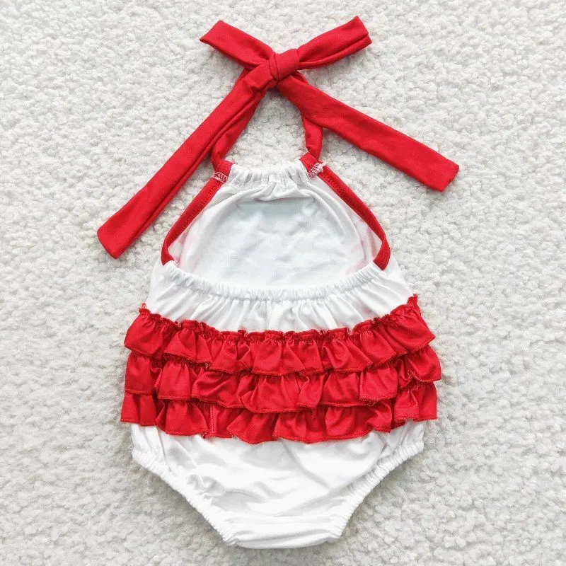 3.27y NEW stock baby summer girls romper wholesale boutique fishing float red bow blue vest rompers