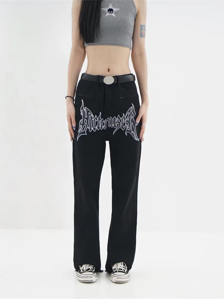 

American Street Letter Print Jeans High Waist Men And Women Hip-Hop High Street Spring And Autumn Loose Straight Casual Pants