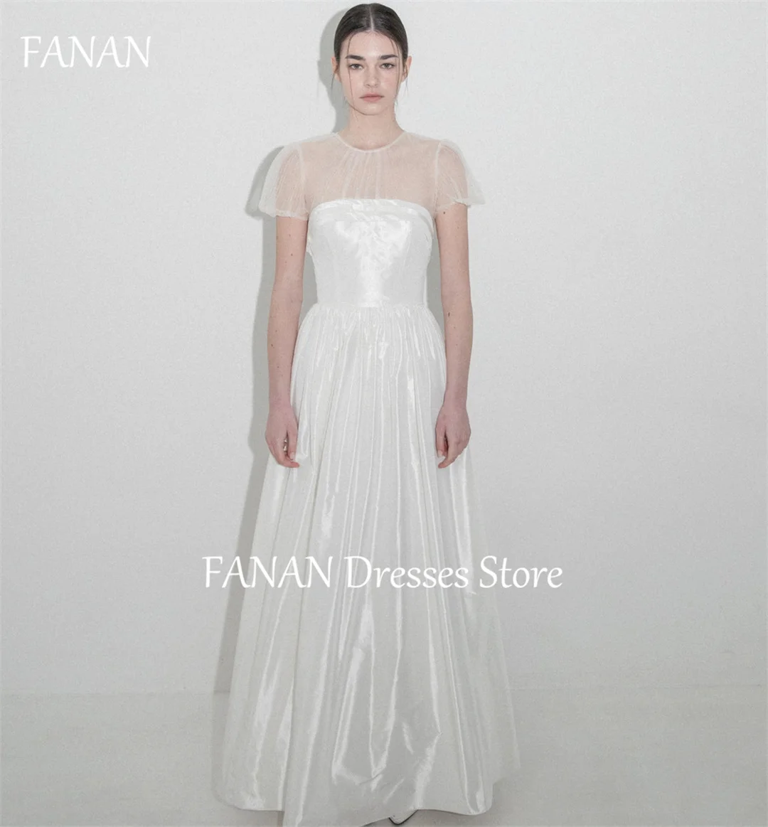 

FANAN Elegant O-Neck Japan Wedding Dresses Short Sleeves Satin ウェディングドレスです Ivory Simple Custom Made Bride Gowns Plus Size