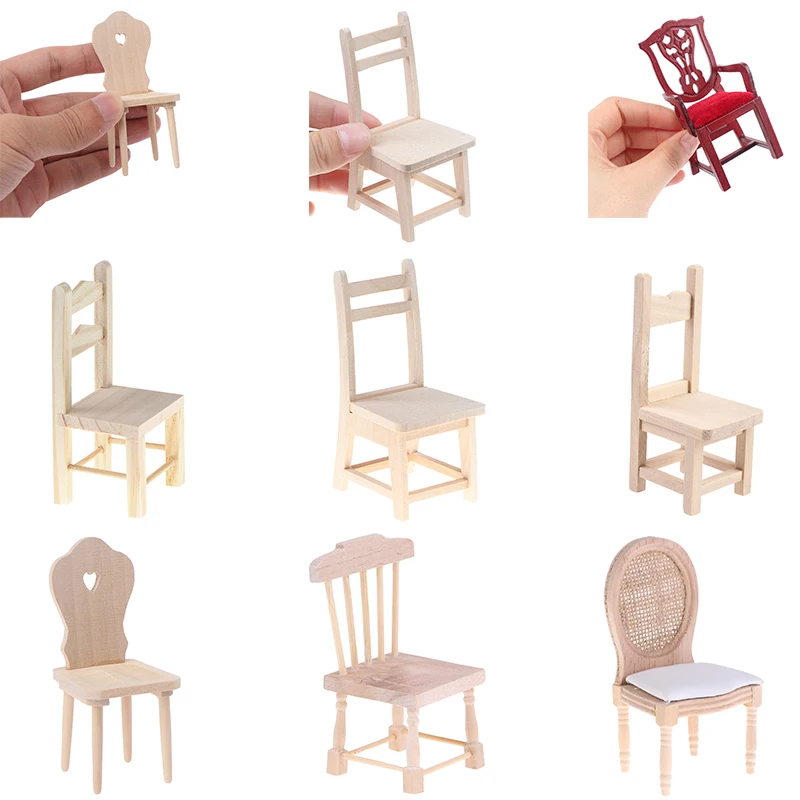 1:12 Scale Dollhouse Miniature Tabouret de bar Meubles Retro Wooden Chair 