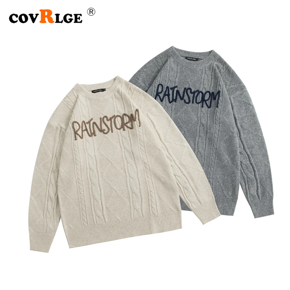 Covrlge Men's Pullover Alphabet Pattern Sweater Autumn Winter Sweater Design Western Style Couple Knitwear Casual Male MZM168