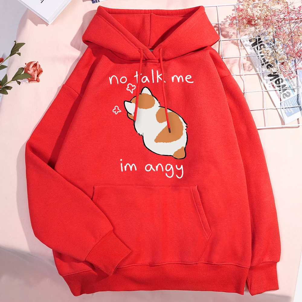 No Talk Me I Anay Angry Cat Printing Men Women Clothes Fashion Pullover Hoodies Crewneck Pocket Sweatshirt Casual Fleece Hoody