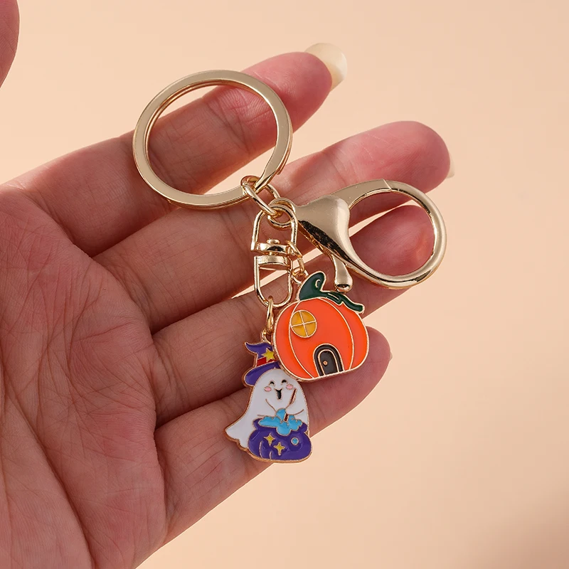Niedliche Halloween Schlüssel bund Emaille Geist Kürbis Fledermaus Spinne Charms Schlüssel ringe für Frauen Männer Auto Schlüssel Handtasche Schlüssel anhänger DIY Zubehör – Detail 1