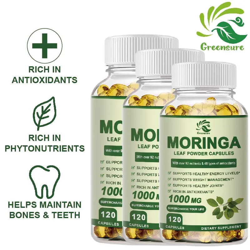 

Greensure Moringa Extract Capsule Anti Stress Improve Sleep Enhance immunity Antioxidant - 60/120 Capsules