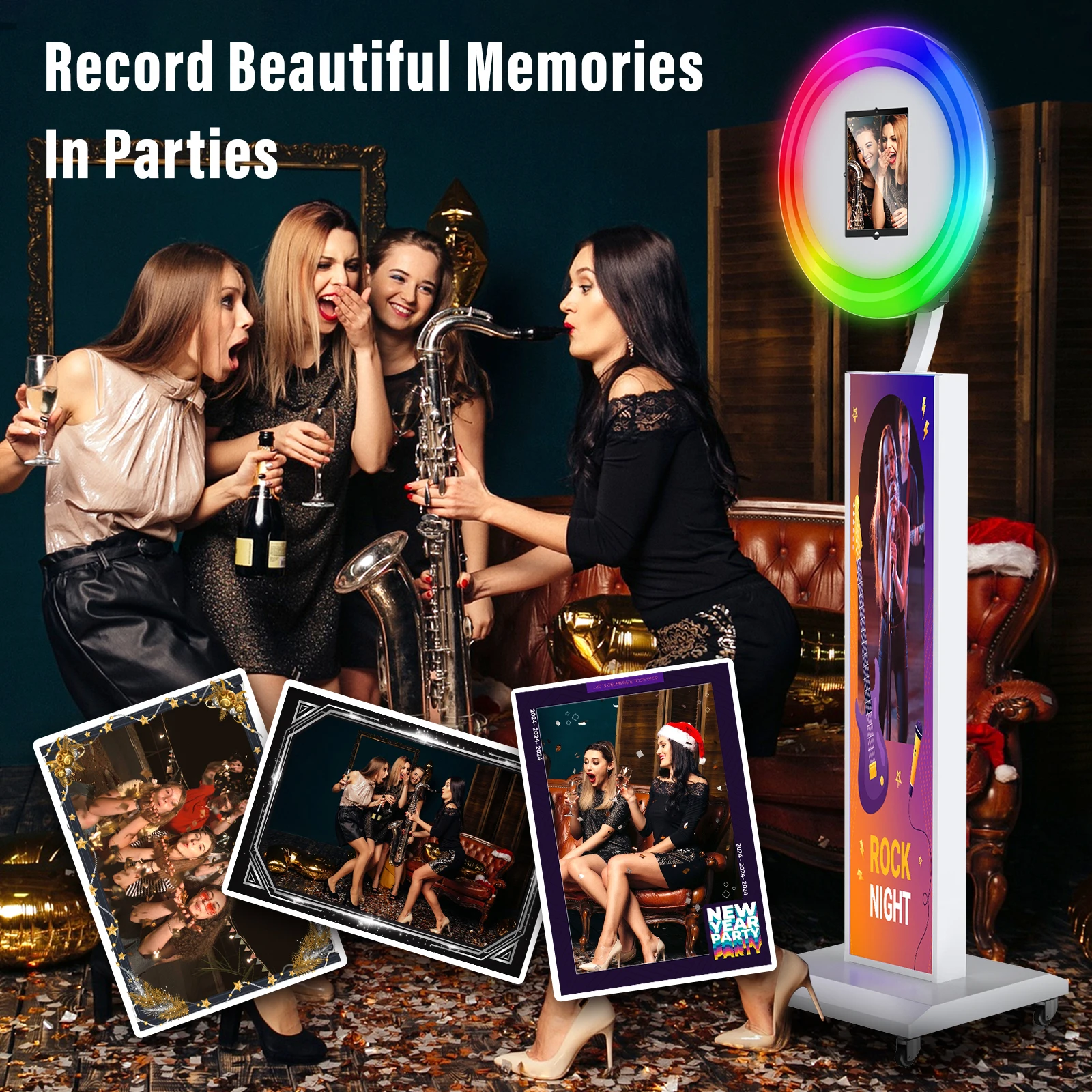 iPad Photo Booth Selfie Machine Shell Adjustable Stand Photobooth For Wedding Partys Events With LED Ring Light