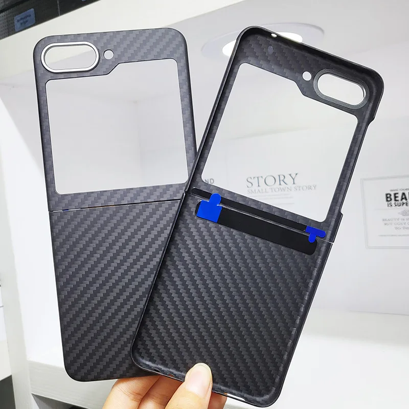 

New Pure Aramid Carbon Fiber Phone For Samsung Galaxy Z Flip 5 Flip5 Ultra-thin Protective Simple Plaid CASE Cover