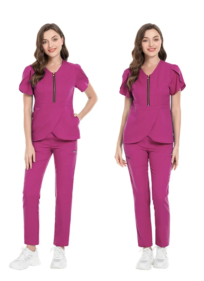 

Women Medical Uniforms Stretch Tops Pant Scrubs Sets Nurse Accessories Slim Fit Beauty Salon Pet Lab Workwear Overalls Clothes
