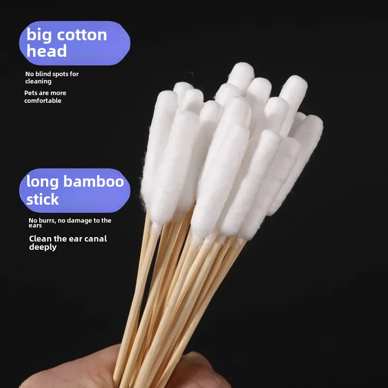 Cotton Swab Ear Cleaner For Dogs Cats Pet Cotton Stick For Ear Eye Cleaning Long Bamboo Swab