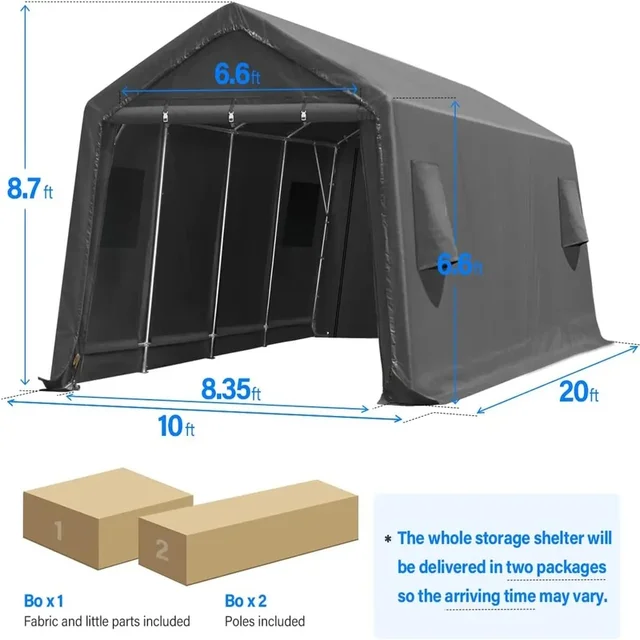 Abri de rangement à auvent Portable robuste de 10x20 pieds, avec 2 portes et évents à fermeture éclair enroulées pour Patio extérieur 5