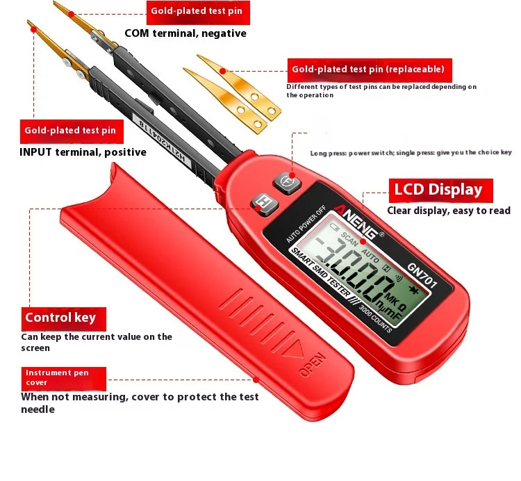 ANENG GN701 Smart SMD Tester Multimeter Capacitance Resistance Diode Capacitor Test Pen LCD Display 3000 Counts Test Custom tool 5