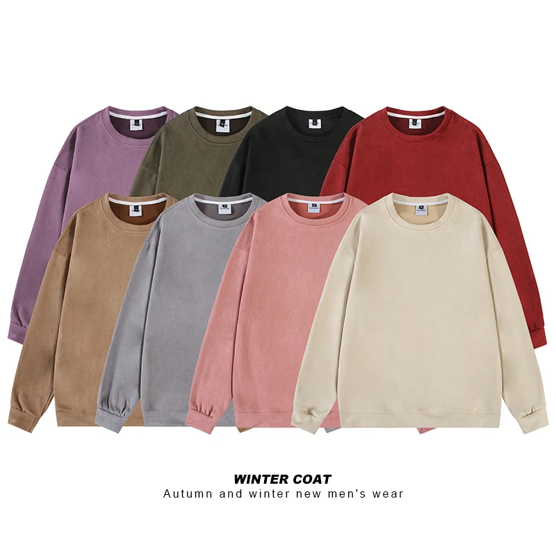 

Privathinker Round Neck Suede Leather Feeling Sweatshirts Women Solid Color Pullovers Hip Hop Drop Shoulder Female Hoodies