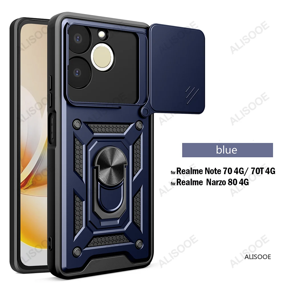 Slide Camera Cover with Ring Kickstand Holder - Full Protective Shockproof Phone Case