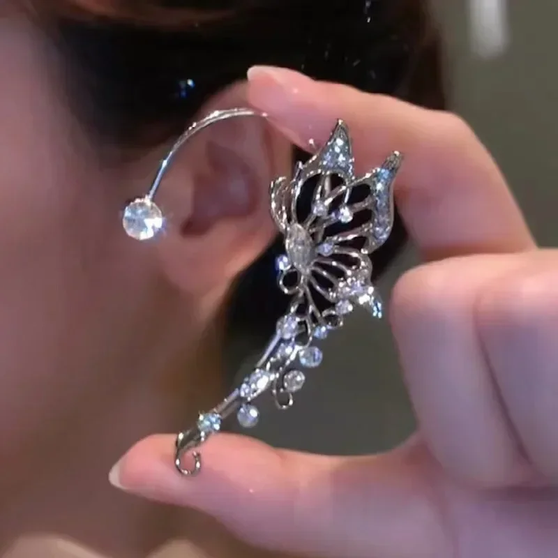 1 Paio Orecchini A Farfalla Con Zirconi – A Clip, Senza Piercing, Argento, In Lega Di Zinco, Gioielli Per Donna - 3