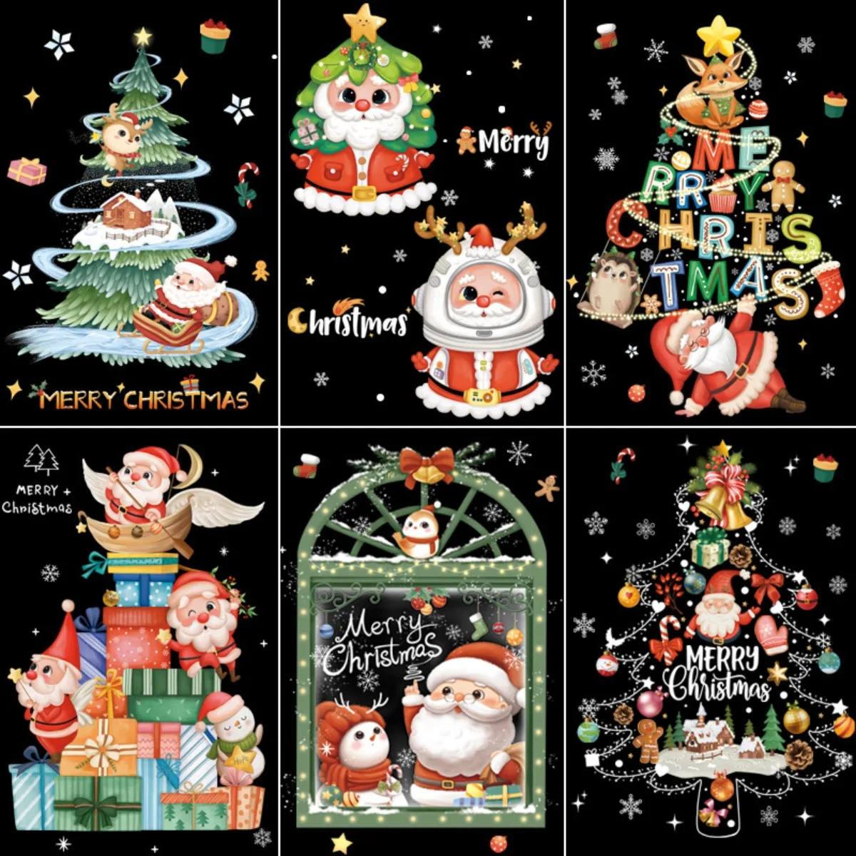 Christmas Decoration Window Stickers Santa Christmas Tree Window Glass Decal Poster New Year Decoration Stickers