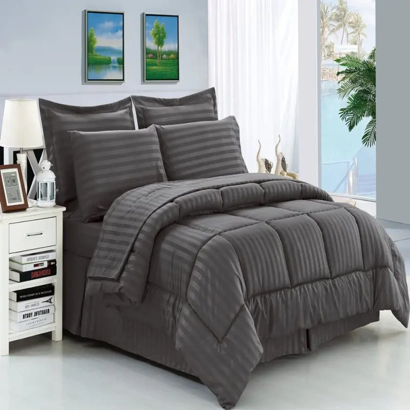 

Silky Soft Dobby Stripe Bed-in-a-Bag 8-Piece Comforter Set --- Grey