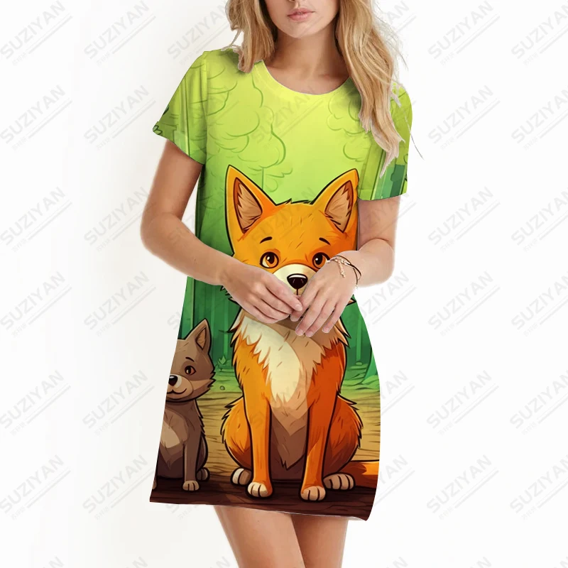 

Cartoon 3D Printed Short Sleeved Dress Fashion Cute Dress Women's Loose Comfortable Casual Dress Summer New Round Neck Dress