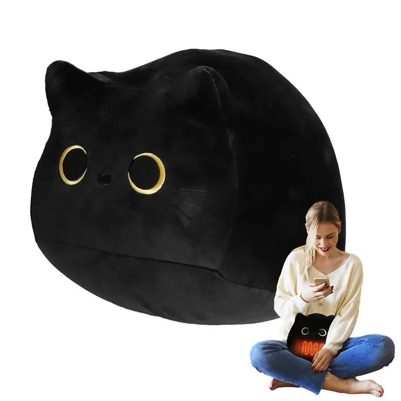 

Heatable Plush Dolls Black Cat Plush Toy Cat Toy Soft Stuffed Animal Pillow Cute Animal Toy Pillow Cushion For Women Kids