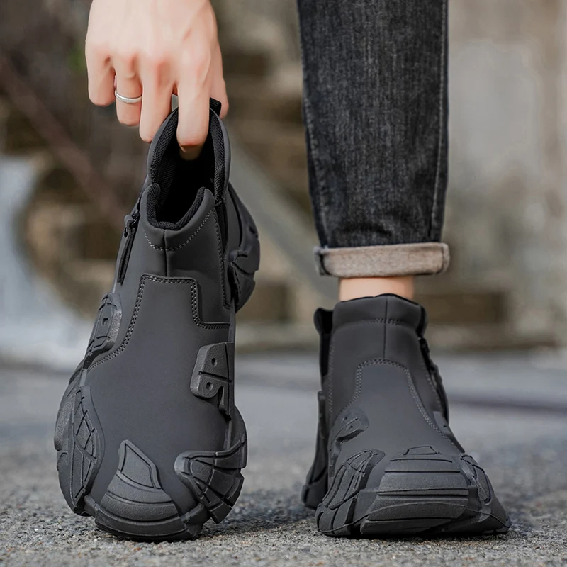 Men's Work Boots Autumn Construction Site Labor Protection Shoes Waterproof Non-Slip Wear-Resistant Heightening Workwear Mart... - 4