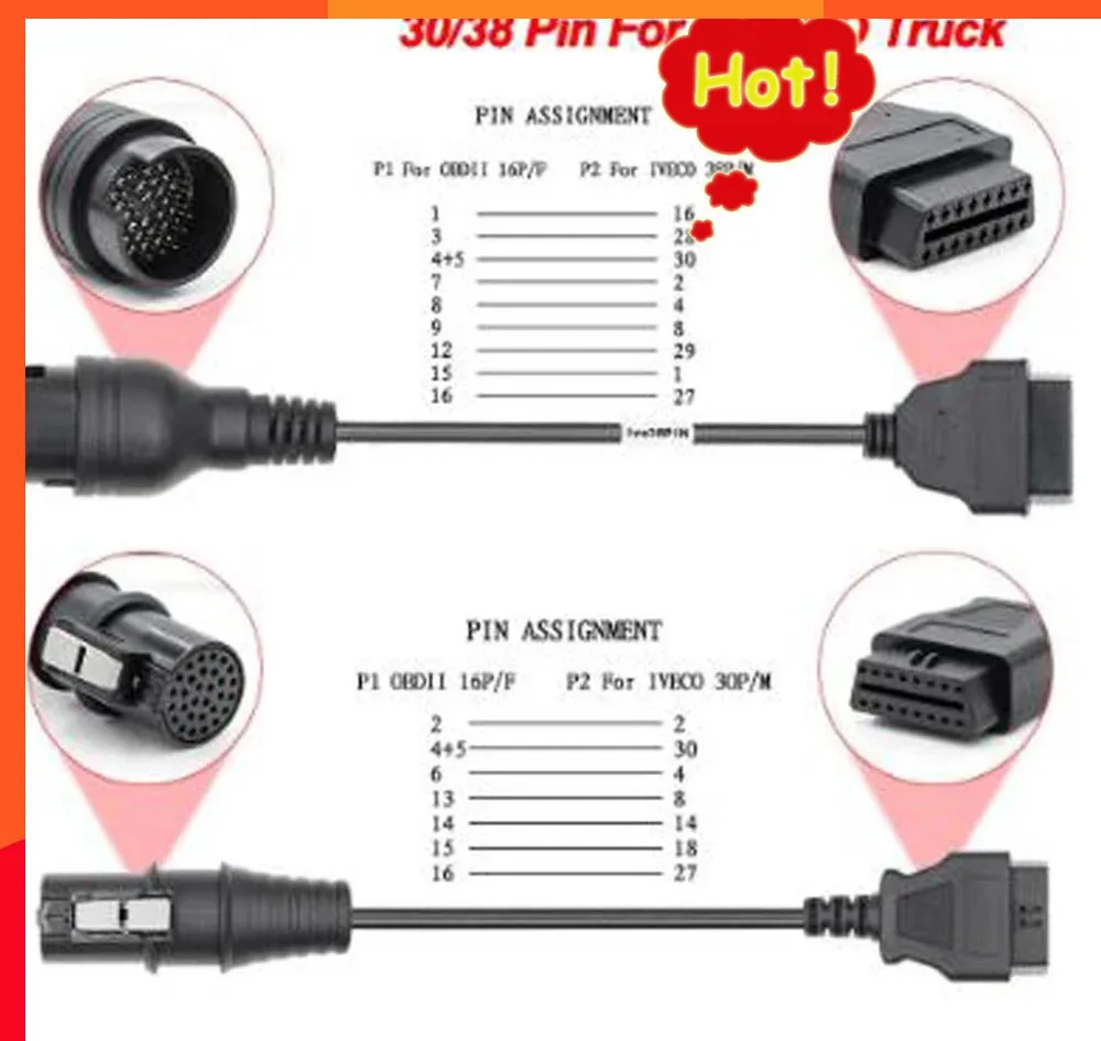 Adattatore Connettore Obd2 Per Iveco Truck 30/38 Pin Obd A Obd2 16Pin Per Iveco Obd Obd2 Strumento Automatico Diagnostico Cavo Di Prolunga Obd2