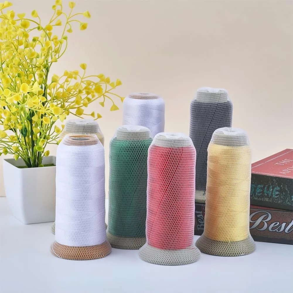 100Pcs thread net spool saver huggers cosmetic makeup brush protective mesh sewing thread cones nets for different sizes mesh storage bag,sewing thread storage box