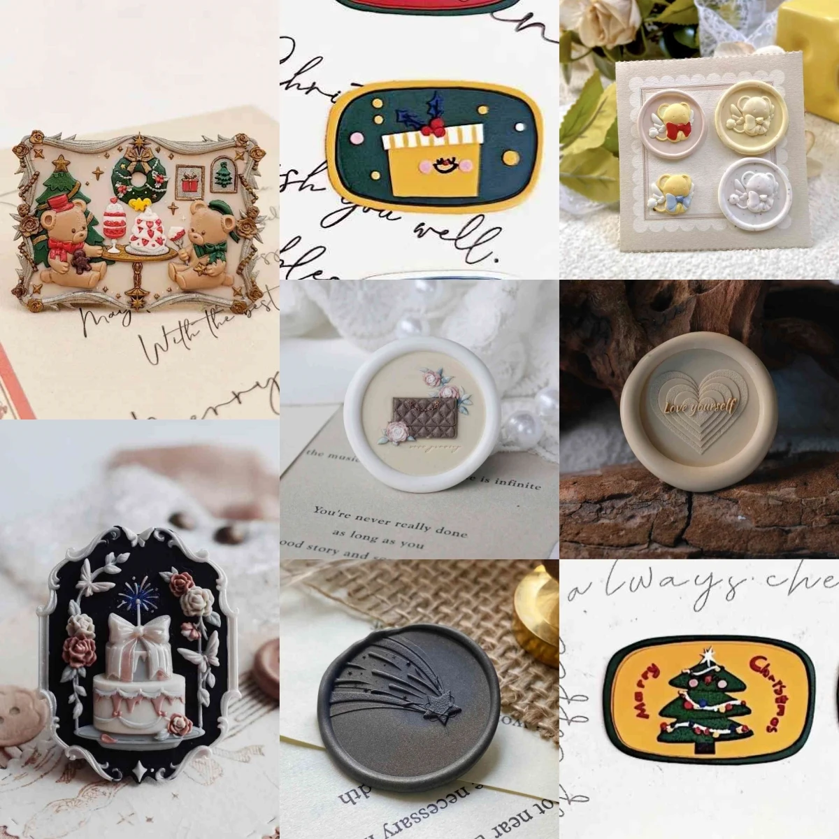 Creative Stamp Fire Stamp Wax Brass Head Christmas Bear Cake Opposite Embossed Peace Fruit Tree Wishing Socks Toy
