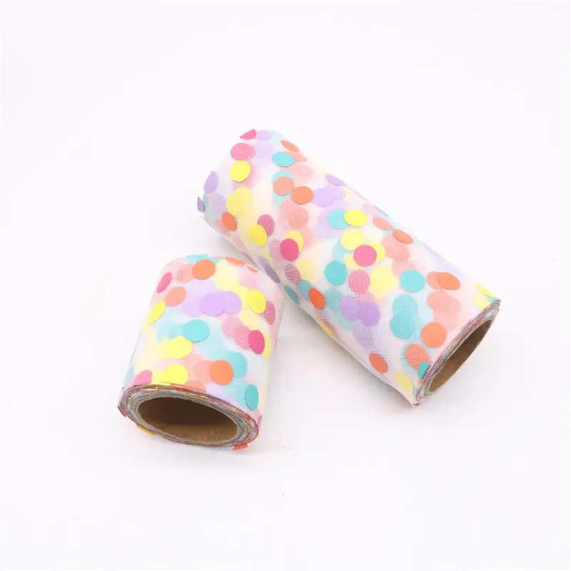 Colorful Tulle Roll Rainbow Dots Printed Tulle Fabric for Clothing Decor DIY Girls Skirts Hair Clips Supplies 6/13cm 10Yards