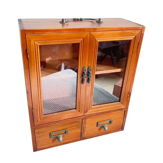 ตู้เก็บของแบบวินเทจย้อนยุคสำหรับจัดระเบียบโต๊ะทำงาน ตู้โชว์ ตู้เก็บของสำหรับน้ำหอม ถ้วยชา โต๊ะเครื่องแป้ง และสำนักงาน 4