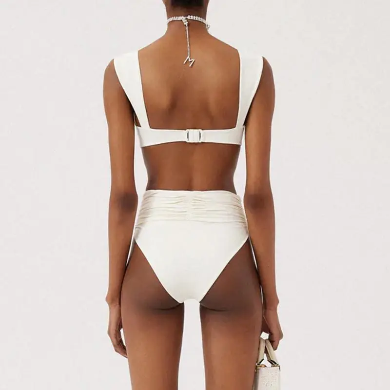Fashion 3D Flower High-waisted Bikini Swimsuit Summer Beach Wear Swimsuit Women Two-Pieces Solid Color Swimwear