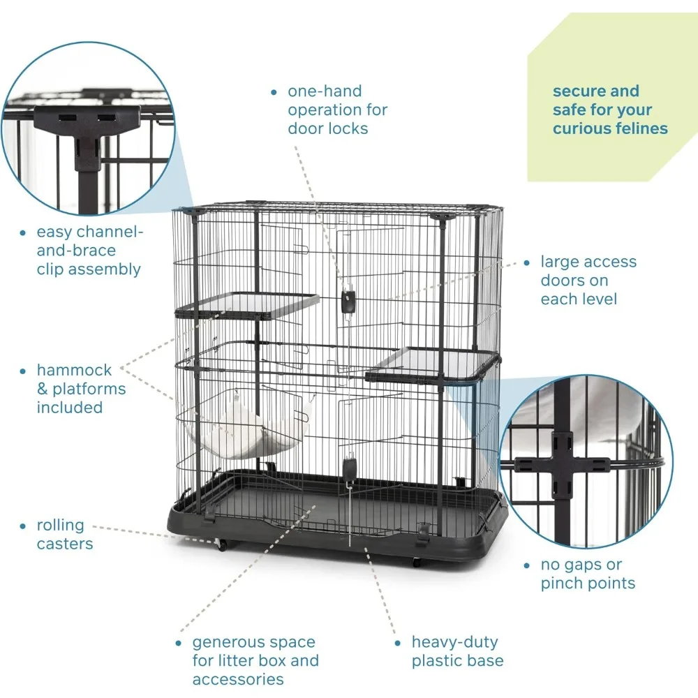 Elevated Multi-Level Cat Habitat, Black, Supports 39 LBS