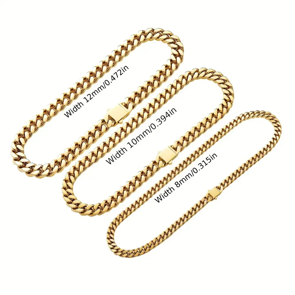 316 Stainless Steel Plated 18k Gold 8.10.12mm Encrypted Cuban Chain Rap Hip Hop Men Women Bracelet Necklace Accessories
