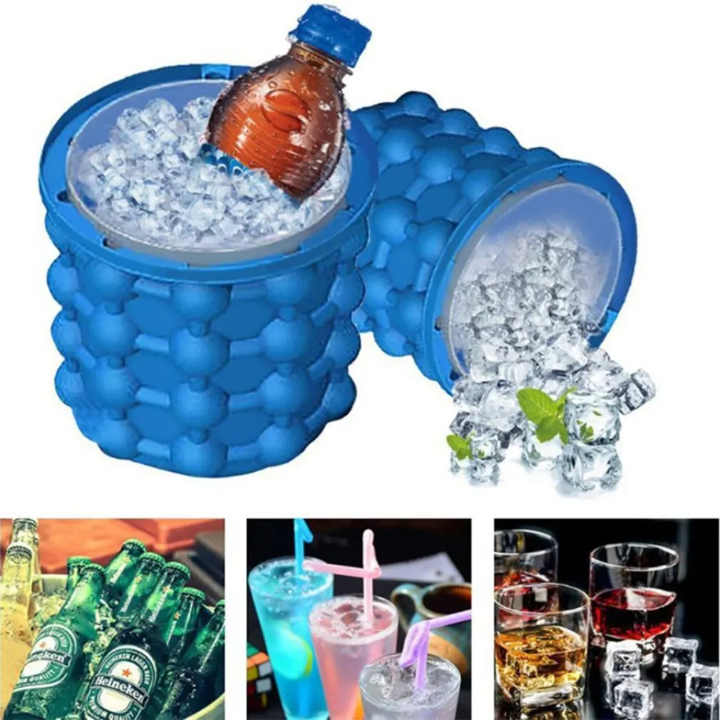 C2 1000ml Silicone Ice Cube Maker With Lid Ice Bucket Ice Mold Space Saving  Champagne Wine Beer Bucket For Kitchen Party Barware - AliExpress