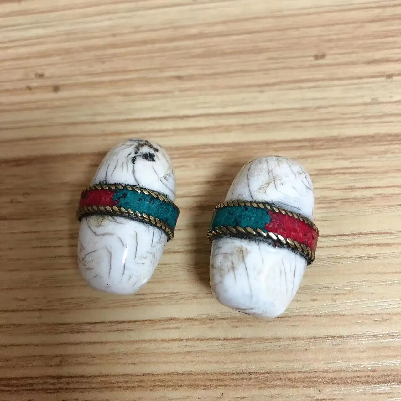 

BD196 Handmade Nepal Loose Beads Tibetan Brass Conch Shell Big Oval Beads Jewelry Making 2 PCS Beads Lot