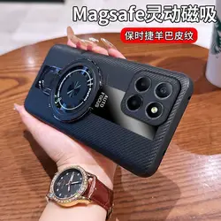 Smartphone Business Style Stand Case - Premium Colored Leather, Skin - Friendly, Anti - Fall Design for Honor X7d 4G (Carbon Fiber Black)