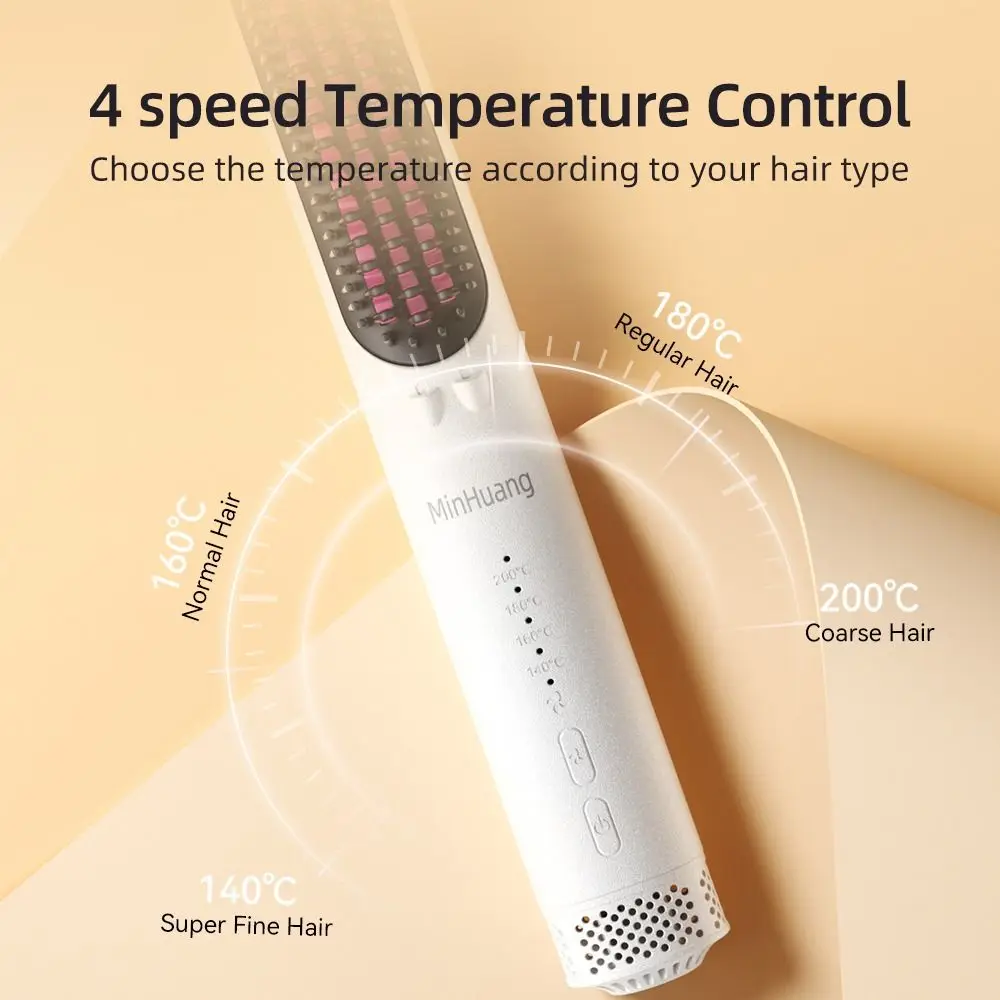 Portable Negative Ion Hair Straightener Cool Air 140-200C° Straightening Comb Anti-Scalding 4 Temp Settings Straight Hair Comb