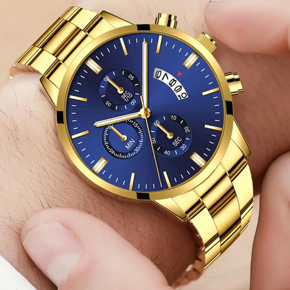 Simple Casual Men Business Steel Strap Buckle Date Quartz Analog Wrist Watch