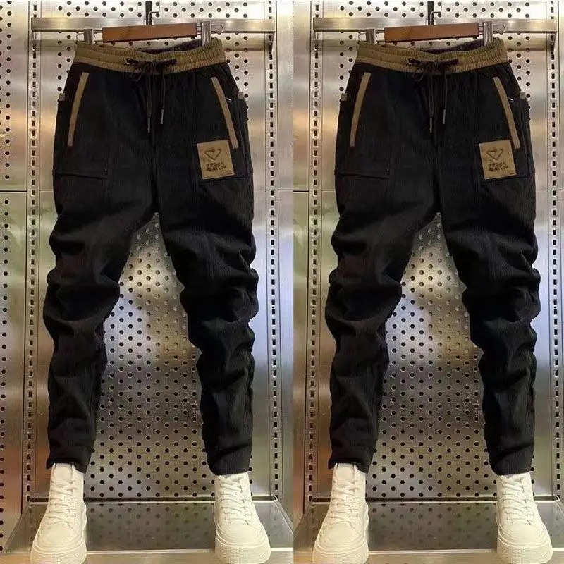 Men Corduroy Pants Sweatpants Small Feet Harem Pants Hip Hop Slim Streetwear Pockets Joggers Spring Autumn Men Clothing Trouser