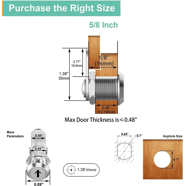 16/30mm Cam Lock Set Door Cabinet Mailbox Drawer Cupboard Locker Zinc Alloy Cylinder Cam Lock With 2 Keys Furniture Hardware 5