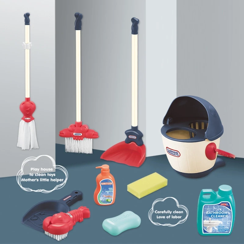 Kids Cleaning Set Toys Toddler Broom Baby Mop Dustpan Playset Pretend Play House Cleaning Kit Brush Soap Bathroom Clean 6