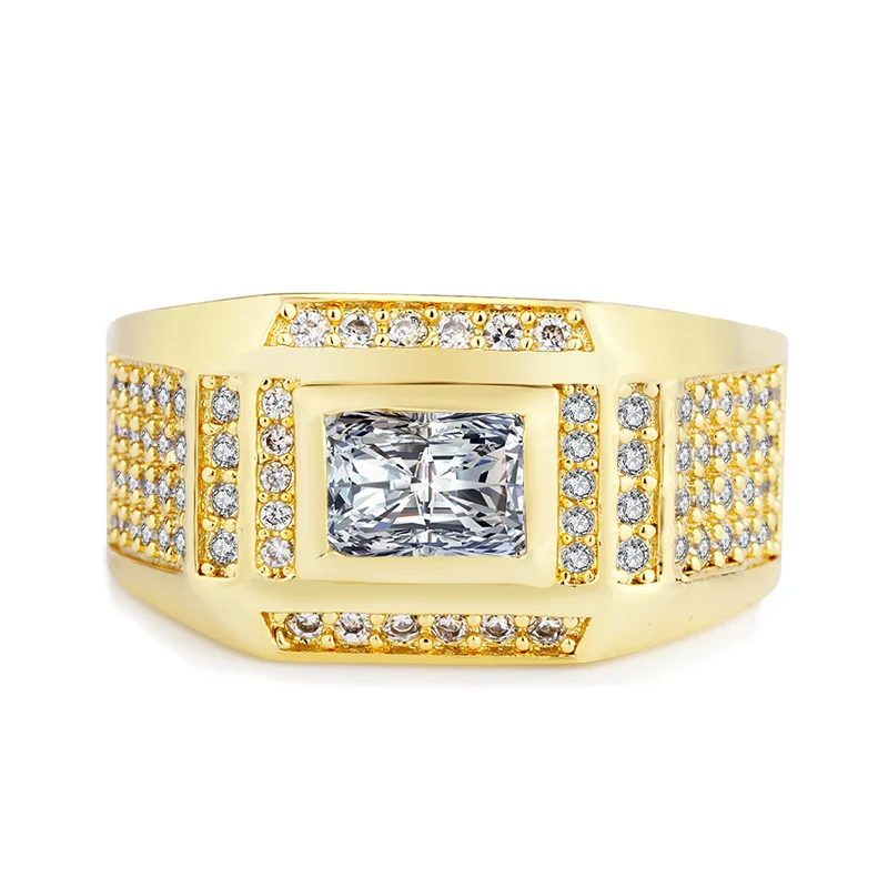 Vintage 925 Sterling Silver Bling Crystal Filled Gold Color Signets Rings for Men Fashion Jewelry Gift Wedding Ring Size 7-12 gold color rings signet ring finger ring gold color ring silver ring wedding rings wedding ring