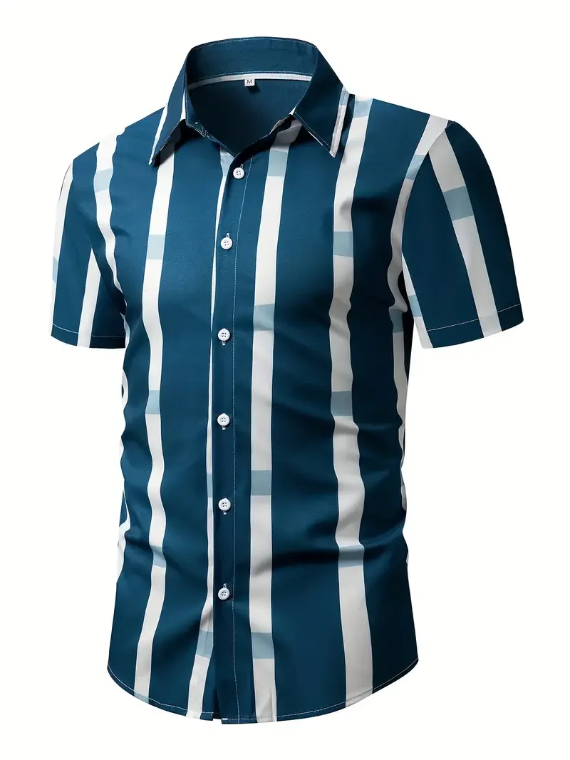 Shirt 3D Printed Striped Plaid Pattern Daily Commute Wear With Men Women Stylish Personality Lapel Button-up Short-sleeved Shirt 4
