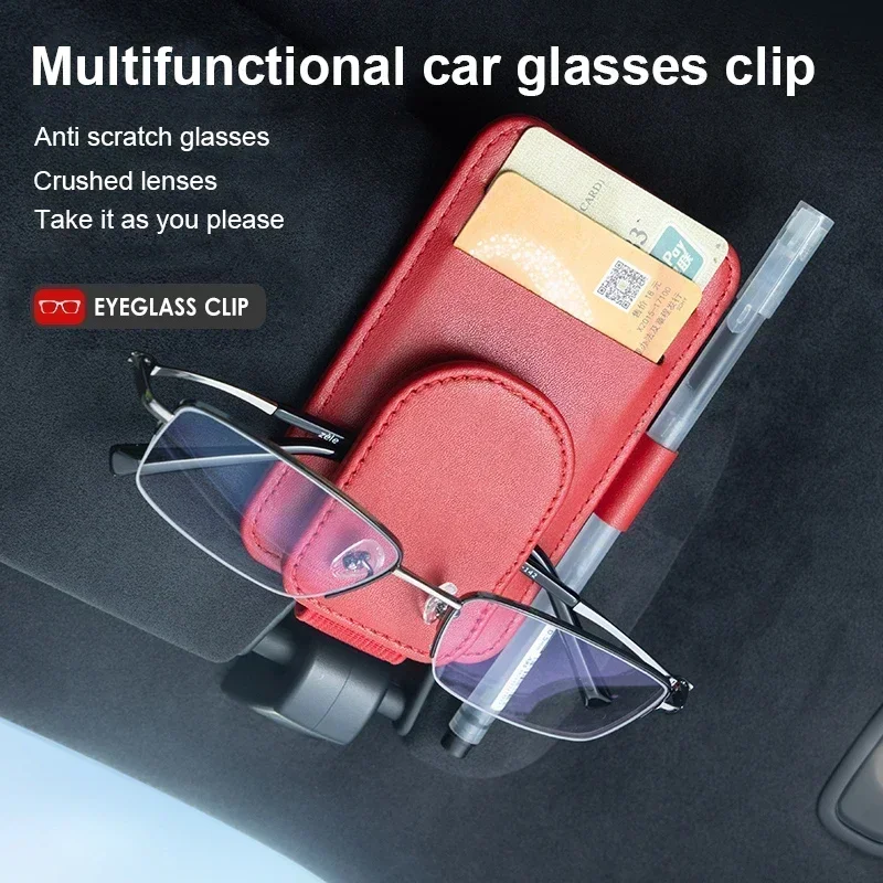 PU Leather Car Sunglasses Clip Multifunctional Glasses Holder