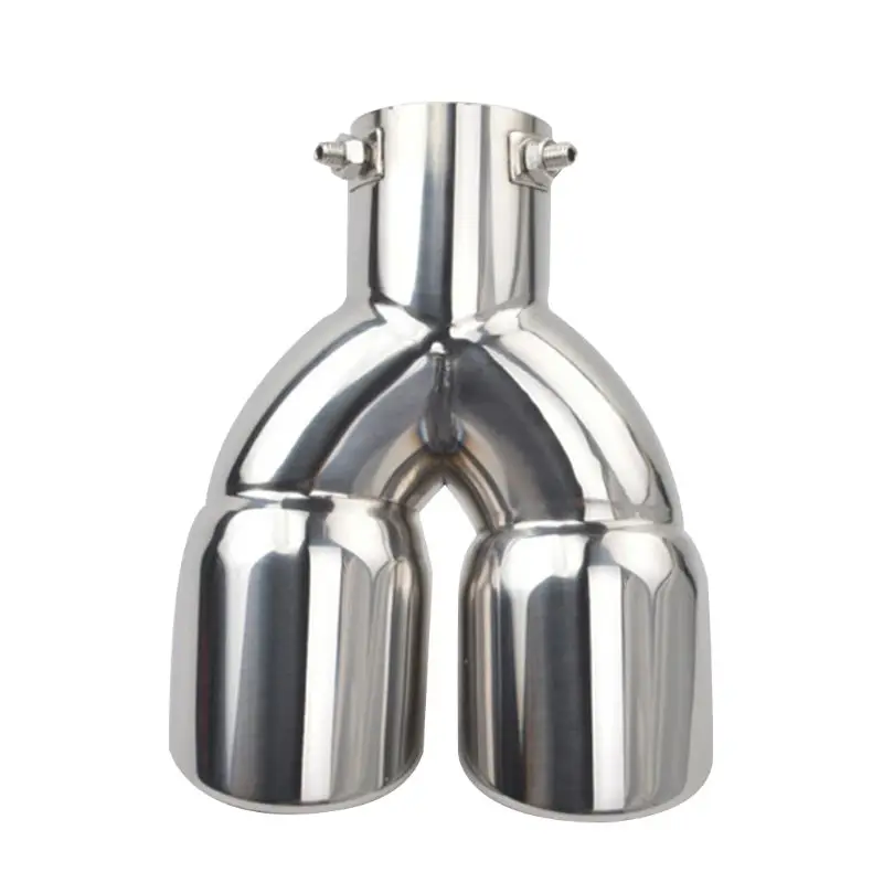 Car Exhaust Pipe Universal Double Outlet Car Muffler Tip Stainless Steel Chrome End Trim Modified Tail Throat Liner