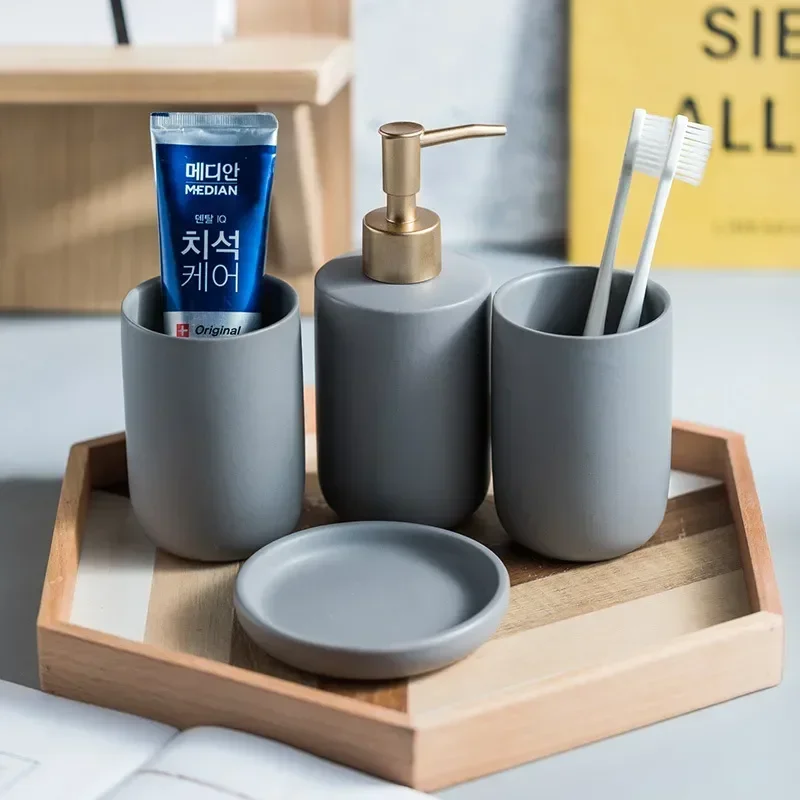 

Cup Mouthwash Dispenser Accessories Set Color Pump Tools Couple Ceramic Washing Bathroom Home Pure Dish Soap Bottle