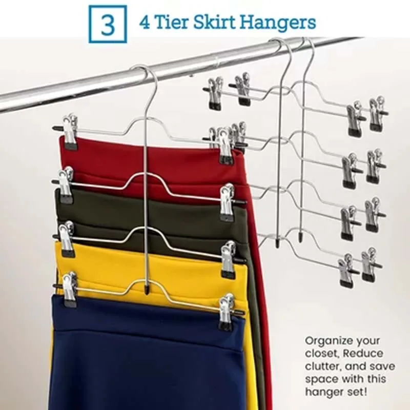 1PC MultiFunctional Four -Layer Stainless Steel Trousers Clip Skirt Pants Hanger Rack With 8 Clips Storage Organizer Save Space 3