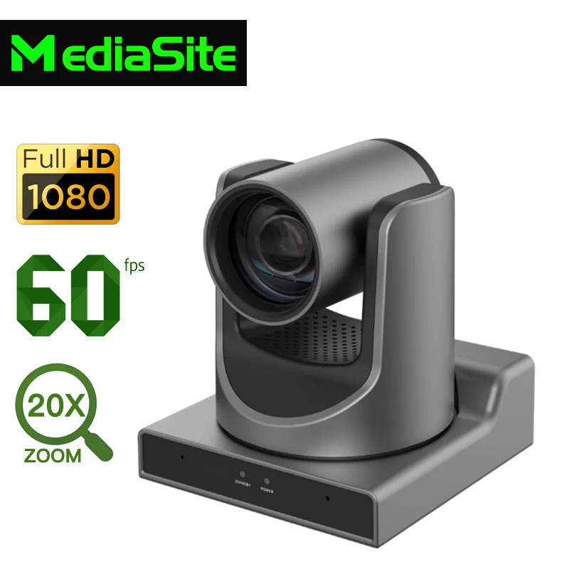 MediaSite-20X 광학 줌 1080P60FPS PTZ 방송 카메라, 교회 화상 회의 라이브 스트리밍 카메라