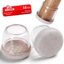 Clear Silicone Chair Leg Protectors with Felt Pads - Set of 16, Floor Scratch and Noise Reduction (Diameter 25 - 30mm)