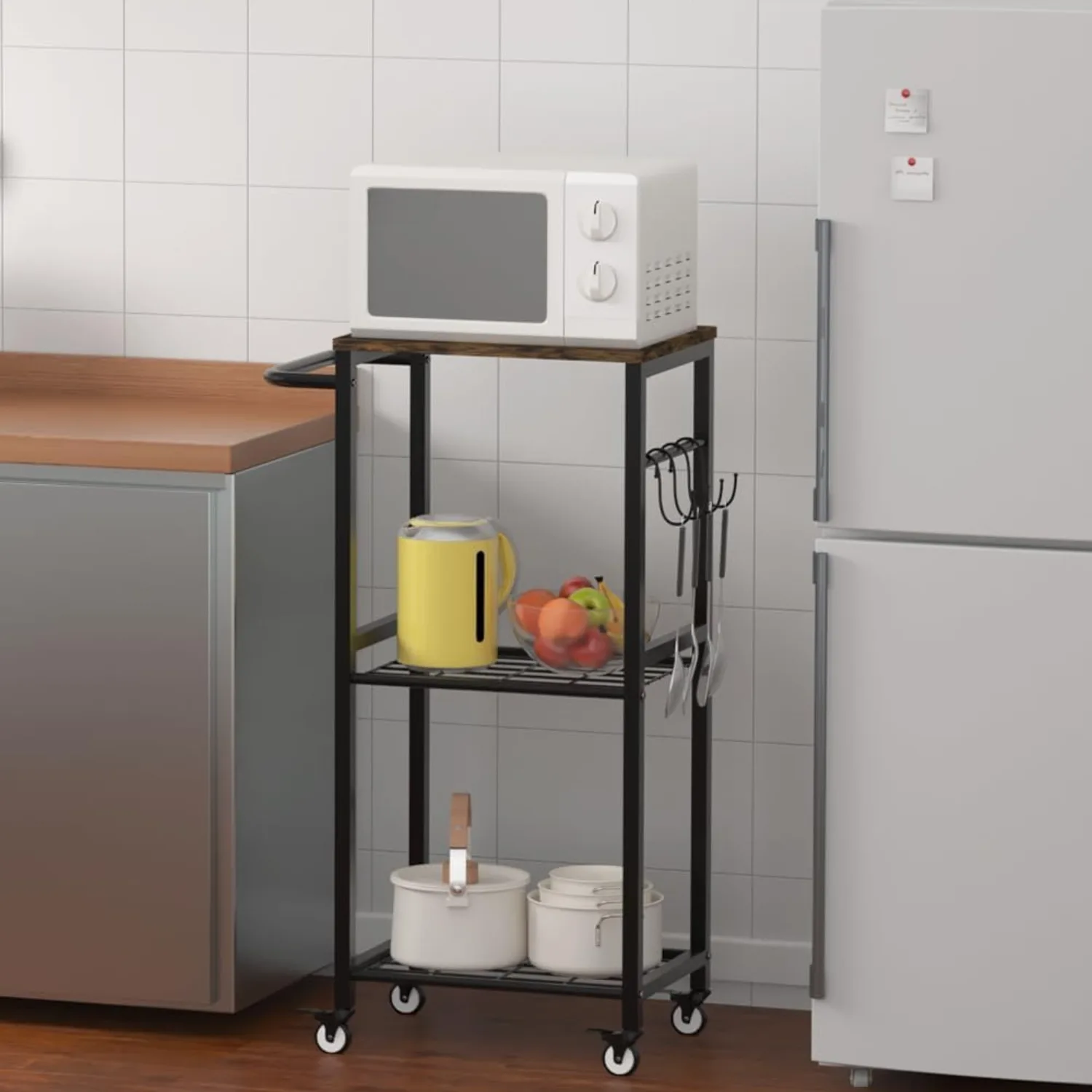 Coffee Bar Cart , Bakers Rack with 8 Hooks Utility Cart for Living Room, Bedroom, Bathroom, Office ，cofee table 5
