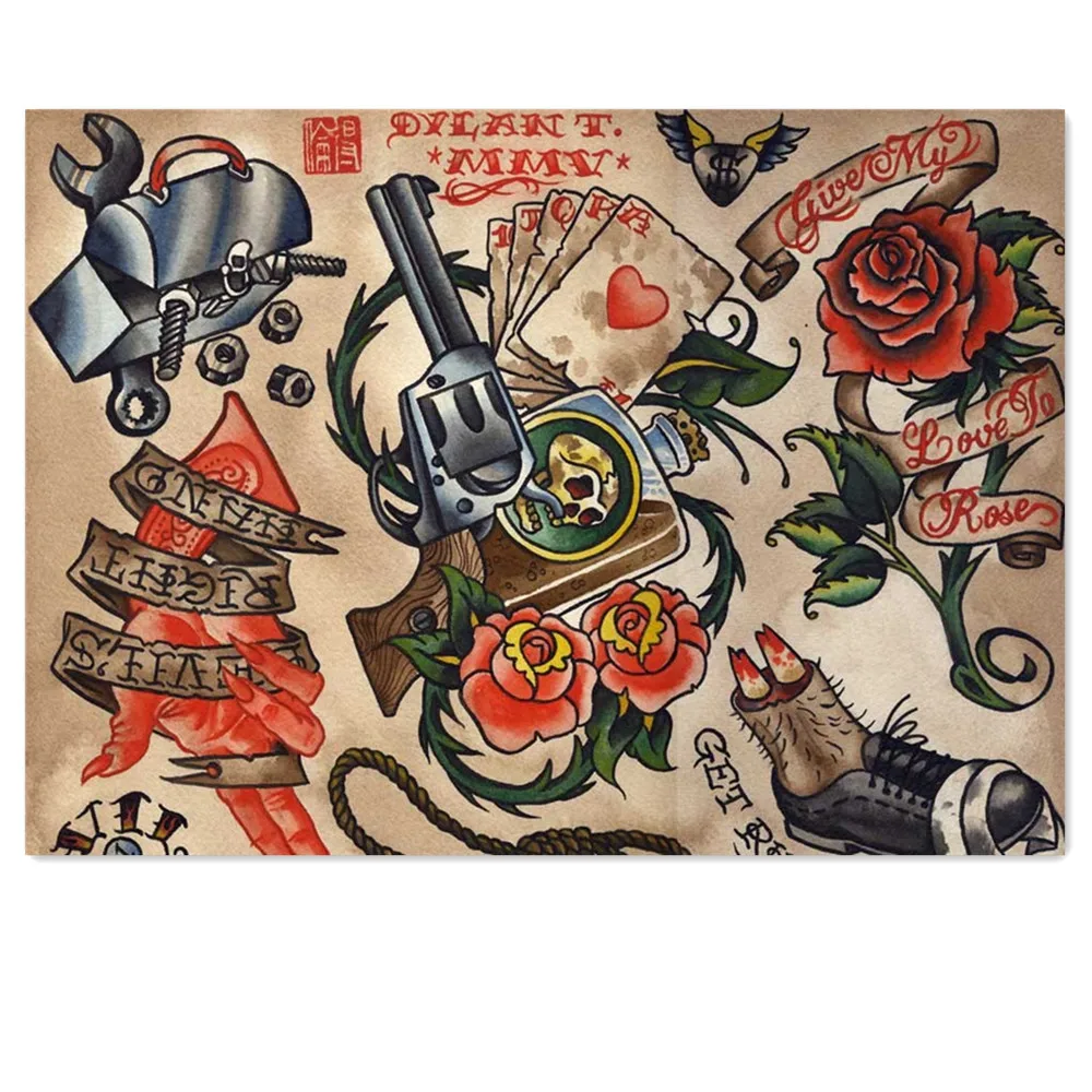 Description Picture 2 of itemVintage Traditional Tattoo Design Picture Wall Art Posters & Prints Retro Kraft Paper Poster Painting Wall Sticker Home Decor