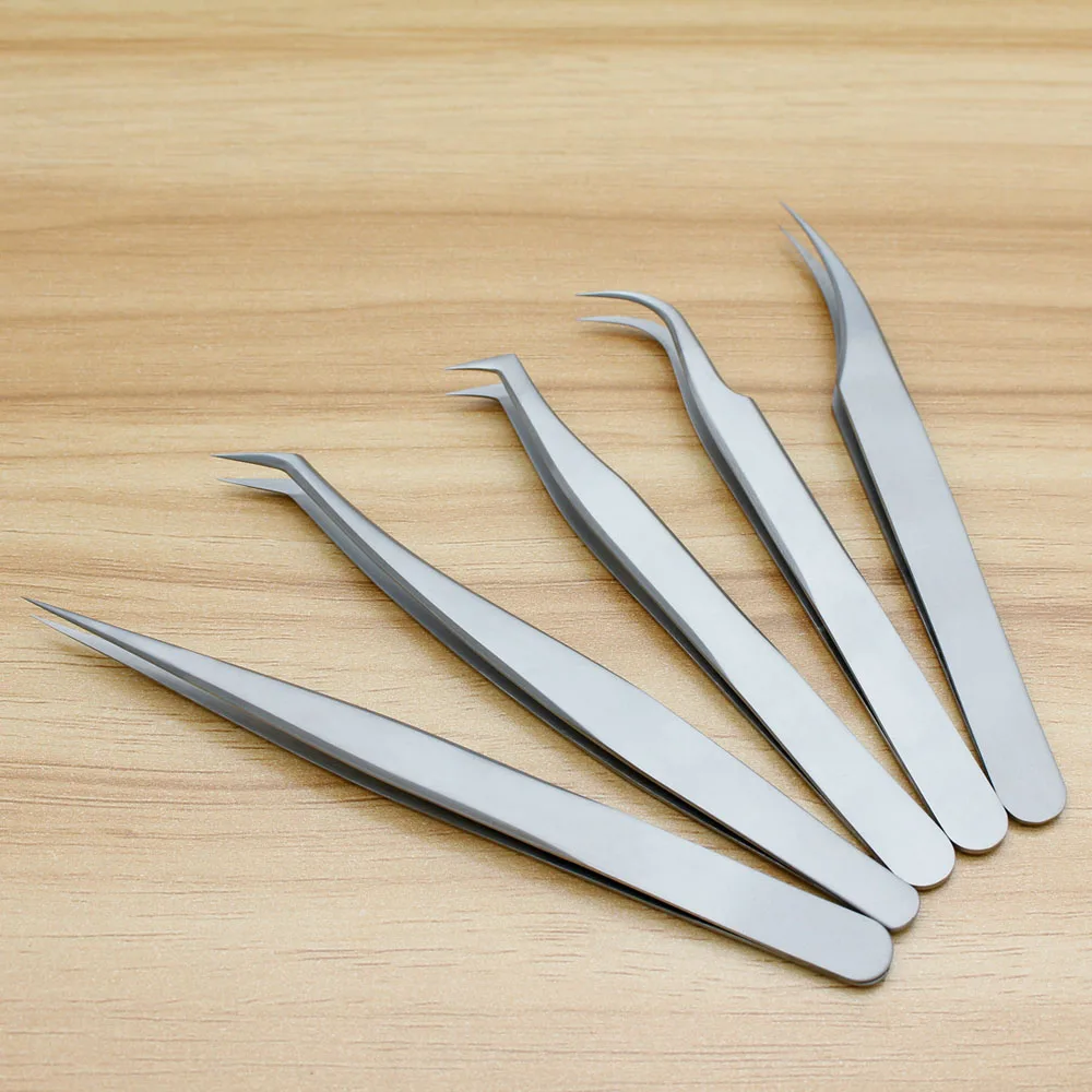 Eyelash Eyebrow Industrial Tweezers Matte Anti-static Straight Curved